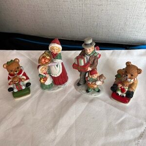 Homco Festive Bear Family Figurines - Red, Green, Brown